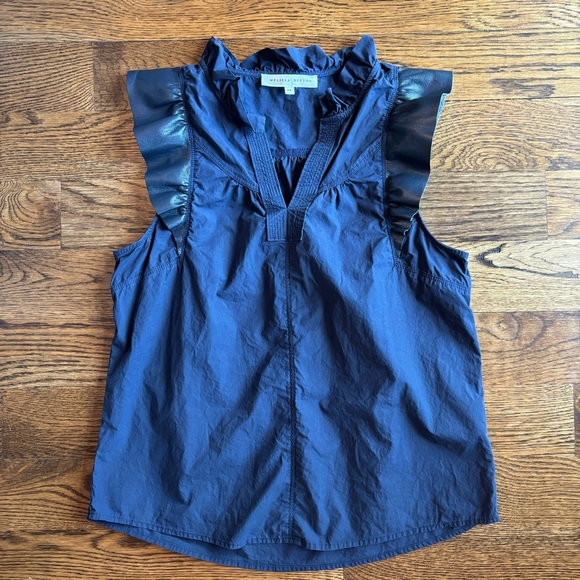 MELISSA NEPTON Tops - MELISSA NEPTON Navy Ruffle-Trim Sleeveless Top Women’s Small